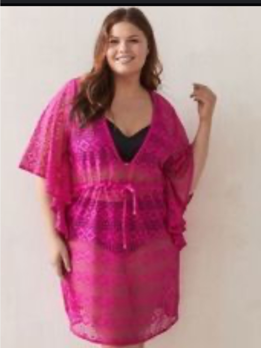 Women’s Crochet Swim Coverup - Hot Pink Tie-Waist